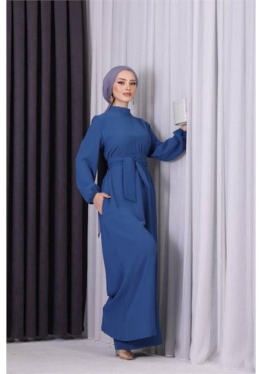 Kadın Petrol Kuşaklı Gül Detaylı Salaş Tulum Dpnms003 Petrol Mavisi