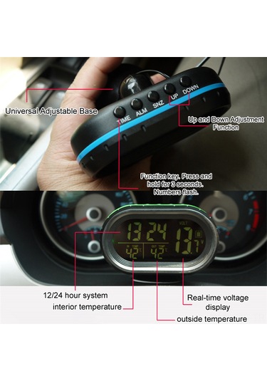 Fosenze Araç Voltmetre, İç/dış Sıcaklık Ve Saat, 12/24 Saat Formatı, C/ F Dönüşümü, Yeşil/turuncu Işık, Dahili Pil