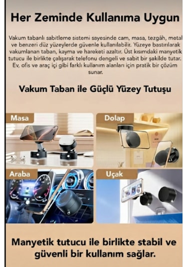 Premium Kilitlenebilir Vantuzlu-telefon Tutacagı Siyah