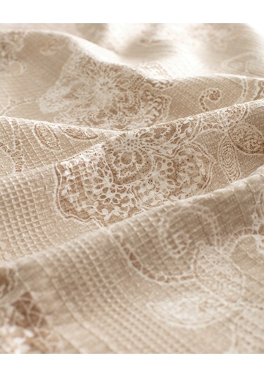 Berne Tek Kişilik Pamuklu Ecocell Baskılı Pike Takımı - Bej Ekru