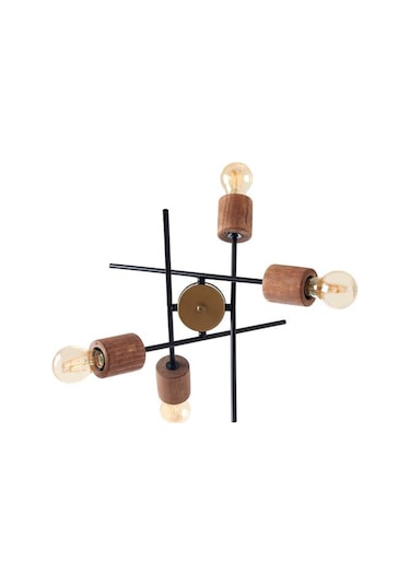 Correx Simurg Ahşap Detaylı 4'lü Avize Kahverengi / Siyah