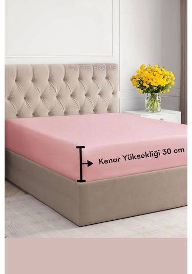 Pembe Renkli %100 Pamuklu Penye Kumaş Fitted Lastikli Çarşaf Pembe