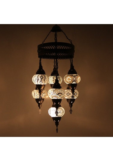 Dekoratif Mozaik Lamba 7 li Sarkıt Avize Renkli Desenli Lamba v3