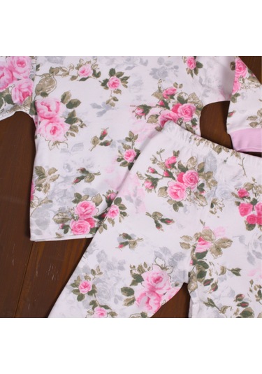 Büyük Çiçek Desenli Kız Bebek Eşofman Takımı %100 Pamuk Pembe