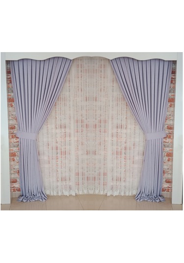 Açık Lila Renk Fon Kadife Perde Çift Kanat 1/3 Sık Pileli Dikim V-31 Lila