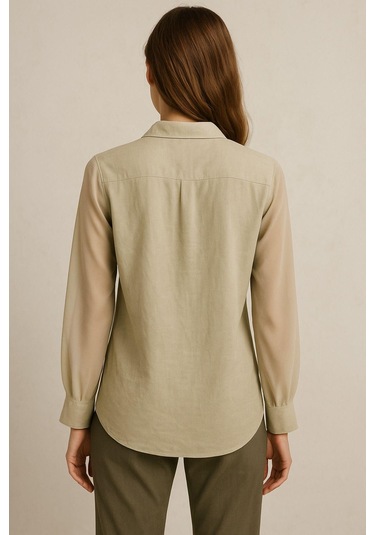 Kadın Bej Şifon Kol Gömlek - Düğmeli, Şık Ve Zarif Tasarım Günlük Ve Ofis Kullanımına Uygun Çok Renkli