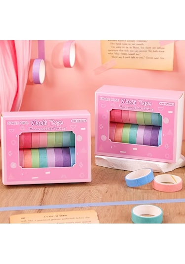 Share Vintage Washi Tape Bant Yapışkanlı Maskeleme Kağıdı Desenli Bant 20'li - Makaron Renkler 1