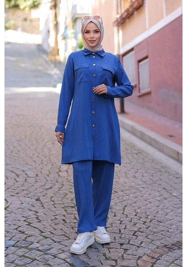 Cep Detaylı Tesettür İndigo Takım I Ndigo