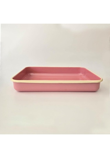 Emaye Dikdörtgen Fırın Tepsisi Gül Kurusu Pembe