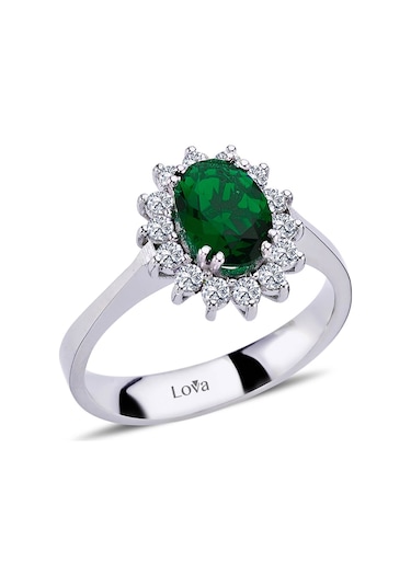 Lova Pırlantalı Oval Zümrüt Anturaj Yüzük - 1020234