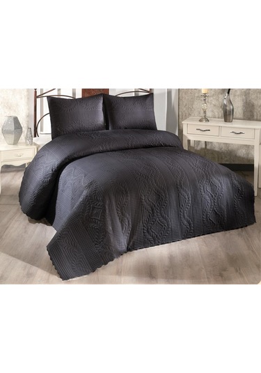 Ultrasonik Kapitoneli Sena Çift Kişilik Yatak Örtüsü Siyah Siyah