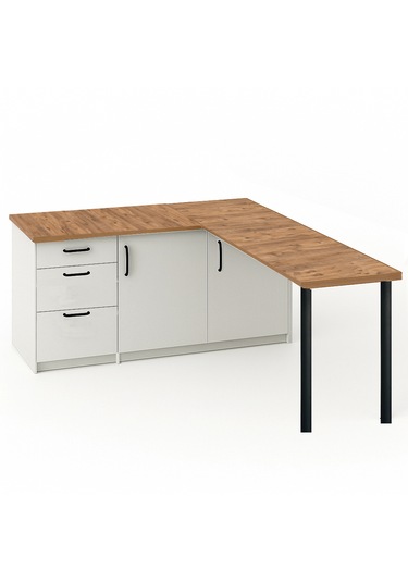 Ay Mutfak Adası-l Mutfak Adası-3 Çekmeceli 2 Kapaklı-çok Amaçlı Dolap-alt Modül-kiler - 150 Cm Beyaz - Atlantik Çam