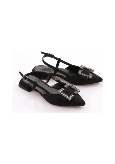 Dgn 010 Kadin Kare Taş Süslemeli Sandalet 010-2267-R1627 Siyah Nubuk