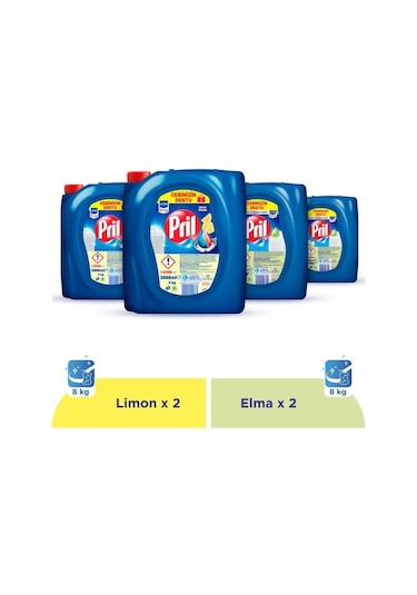 Pril Elde Yıkama Limon + Elma Kokulu Sıvı Bulaşık Deterjanı 4 x 4 KG