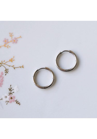 14 Mm Cerrahi Çelik Halka Küpe Gümüş Renkli Gri