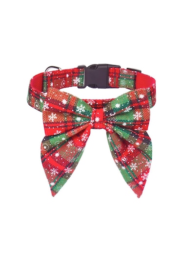 Leezsingfiyonklu Noel Köpek Tasması, Ayarlanabilir Pamuklu Kırmızı Kareli Papyon Büyük Köpekler İçin Noel Köpek Tasmaları Evcil Hayvanlar-12