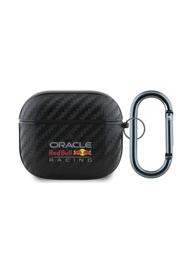 Airpods Uyumlu 3. Nesil Kılıf Redbull Lisanslı Pu Karbon Fiber Tasarımlı Askı Aparatlı Kapak Siyah