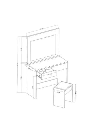 Df02109b Aynalı Puflu Beyaz Makyaj Masası Beyaz