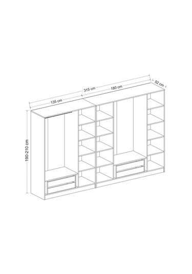 Kale 7 Kapak 3a 4ç Dolap Antrasit - Mebran Defne Ayna Antr 190cm Antrasit