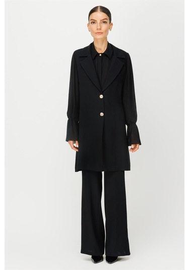 Kolu Pilise Detaylı Ceket Pantolon Takım Siyah-siyah Siyah