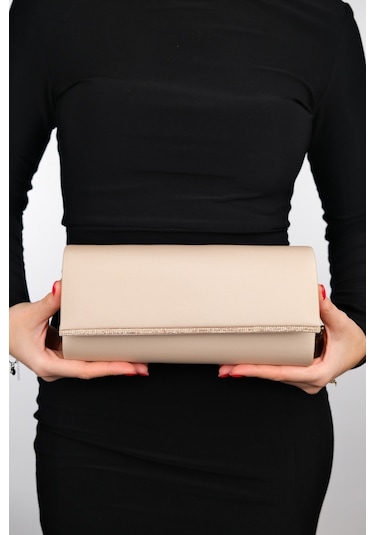 Luvishoes Marıa Koyu Bej Saten Taşlı Kadın Abiye Çanta Koyu Bej