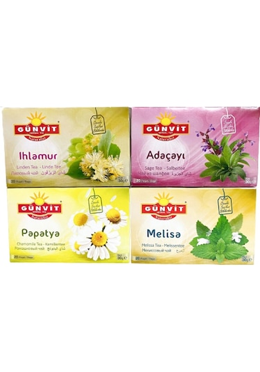 Günvit Ihlamur + Adaçayı + Papatya + Melisa Süzen Poşet Çay 4 x 20'li