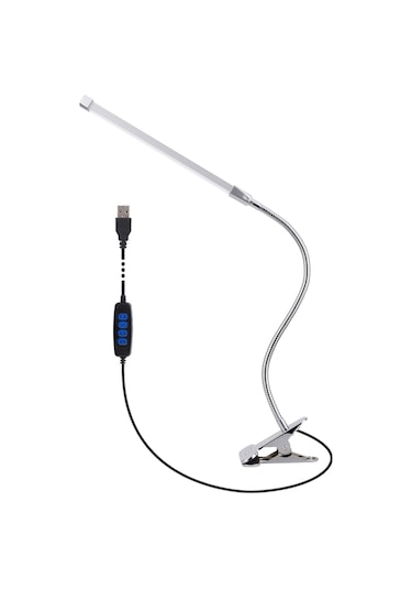 Yunboo 10w Monokrom Işıklı Şarjlı Sürekli Dimmable Klemli Lamba - Dormoda Yatak Odası Kitap Okuma Işığı Parlak Gümüş Gümüş