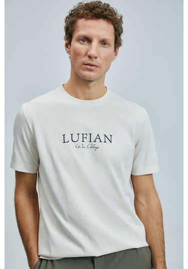 Lufian 111020238 Love Modern Grafik T- Shirt Erkek Tişort Ekru