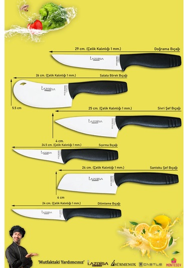 Eco Serisi Mutfak Bıçak Seti Et Sebze Börek 6 Lı Set Mft-7428 Siyah