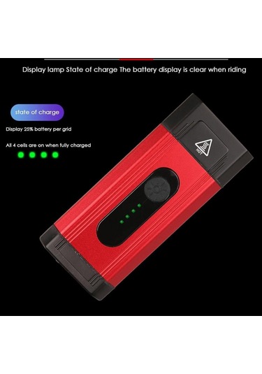 Xbyc 6127 800 Lümen Bisiklet Ön Lamba Far Aydınlatma Usb Şarjlı Kırmızı Siyah