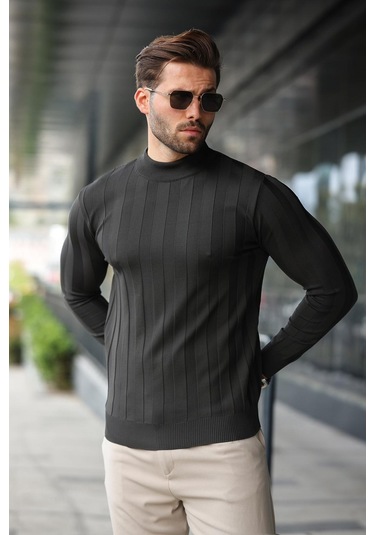 Antrasit Yarım Balıkçı Erkek Triko Kazak E7423 Antrasit