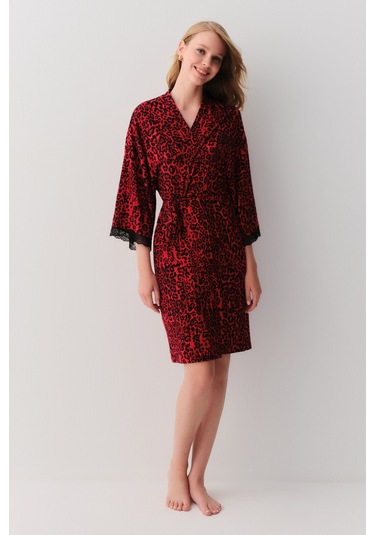 Suwen Splendid Sabahlık Sh2623361595 Kırmızı Desenli