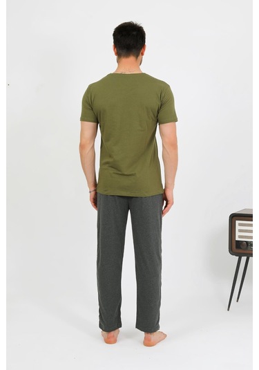 Akbeniz Erkek Pamuk Kısa Kol Pijama Takım Haki 6875 Haki