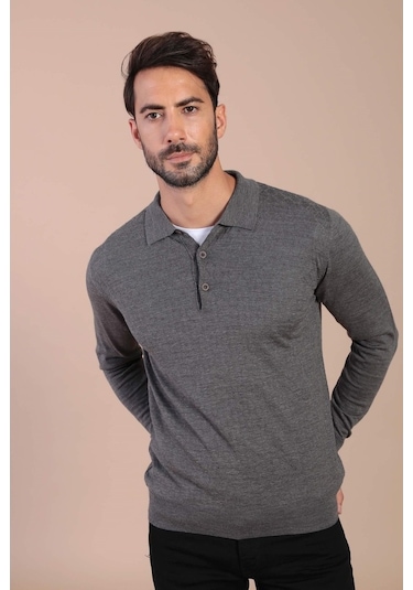 Ferraro Polo Yaka Superfine Yün Kazak - Antrasit Antrasit