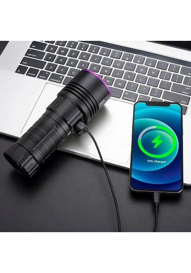 Profesyonel 90watt Uv 365nm Değerli Taş Tespit Powerbank & Led Fener Siyah