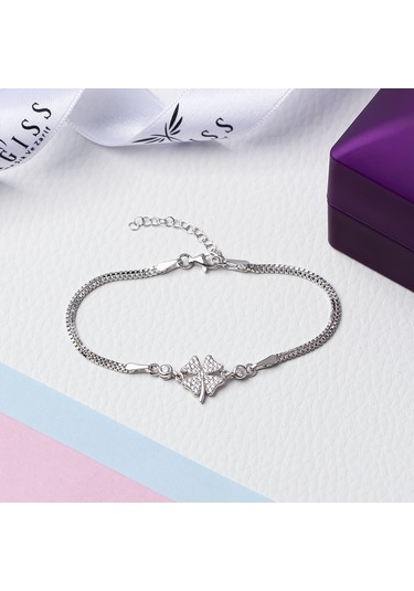 Yonca Model Zirkon Taşlı 925 Ayar Gümüş Kadın Bileklik Gümüş