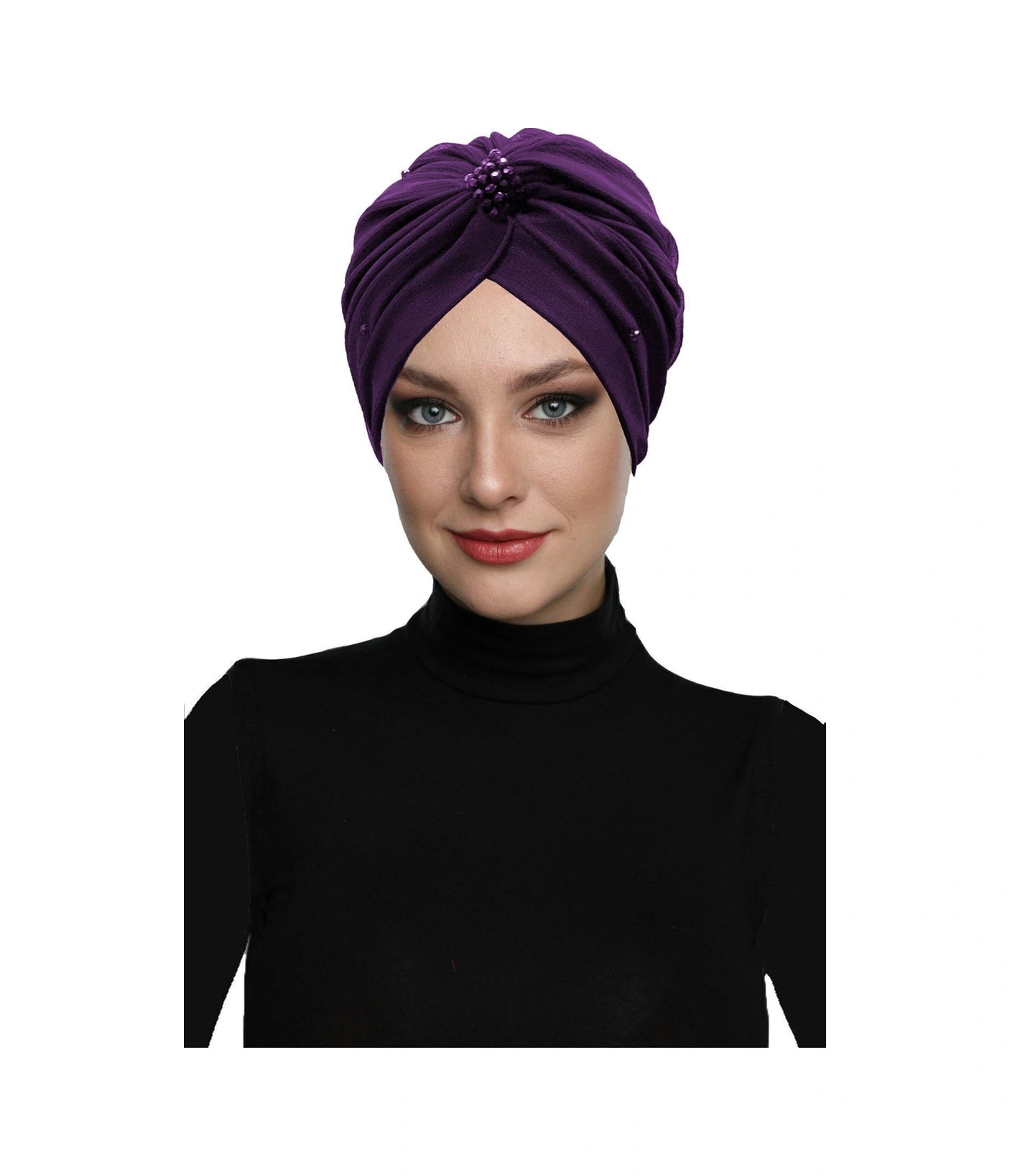 Kristal Tüllü Astarlı Mor Hazır Türban Tesettür Abiye Bone Mor