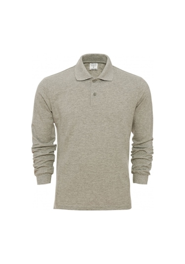 Polo Yaka Uzun Kollu Sweatshirt Erkek Gri Melanj