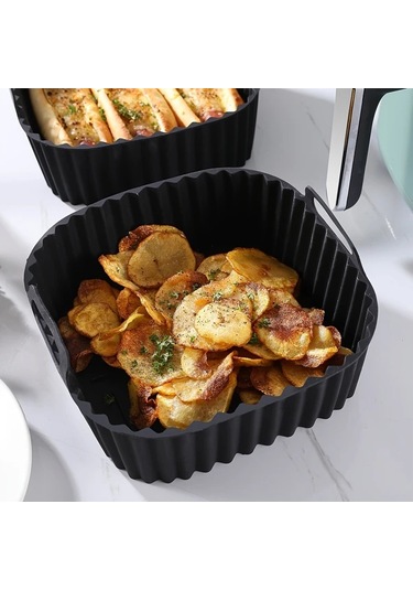 Willowhaven 8 Inç Kare Yapışmaz Silikon Fritöz Linerı Siyah 1 Parça Fırın Mikrodalga Uyumlu