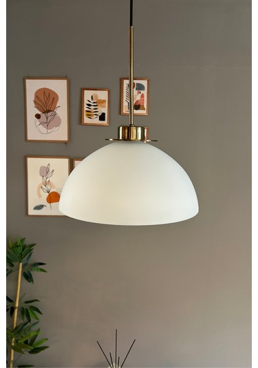 Perry Beyaz Cam Tekli Avize Ufo İnce Eskitme Başlık Retro Sarkıt Lamba Restoran Salon Aydınlatma Beyaz