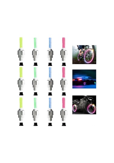 Xindoker 12 Adet Led Jant Işığı 3 Mavi-3 Yeşil-3 Sarı-3 Kırmızı Bisiklet Motosiklet Araç İçin Hareketle Aydınlanır Gece Görünürlüğü Artırır Abss材质