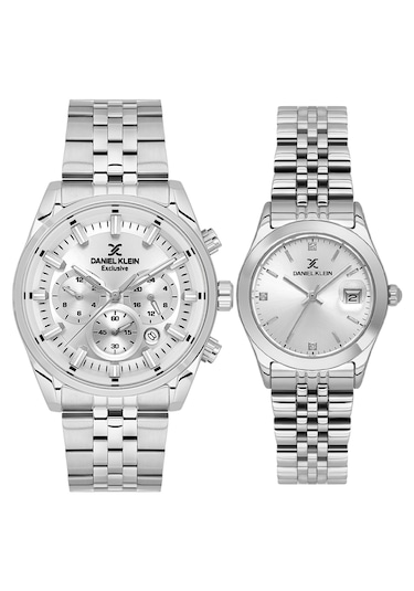 Daniel Klein 8682308449832 Special Edition Çelik Kordonlu Takvimli Sevgili Çift Kol Saatleri Gümüş