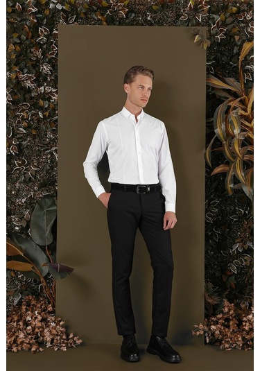Gk 691 Slim Fit Beyaz Klasik Gömlek Beyaz