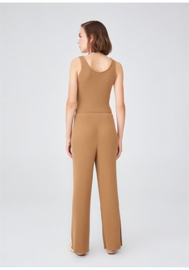 Peraluna Krop Fit Kadın Triko Atlet Camel Camel