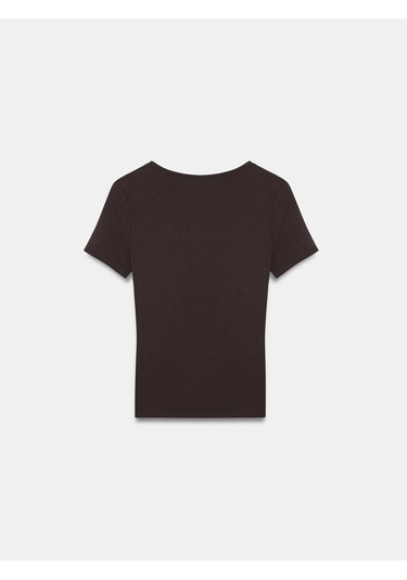 Dilvin 32758 V Yaka Kısa Kollu T-shirt-koyu Kahve Kahverengi