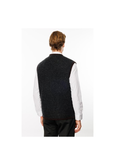 Erkek V Yaka Astarlı Saf Yün Keçe Yelek K.füme K.füme