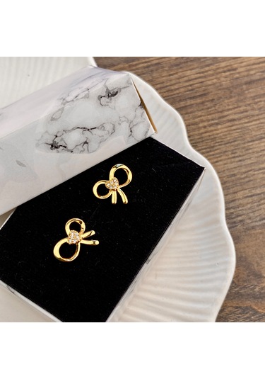 Fiyonk Küpe Zirkon Taşlı Çelik Gold
