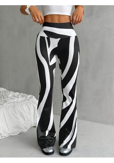 Kadın Yüksek Bel Zebra Desenli Dalgıç Tayt Desenli