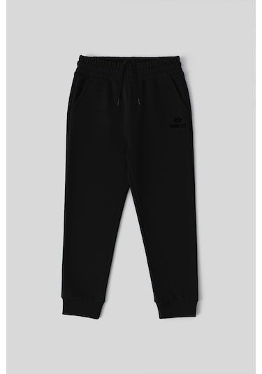 Siyah Standart Fit Manşetli İnce Erkek Çocuk Eşofman Alt - 11062 SIYAH