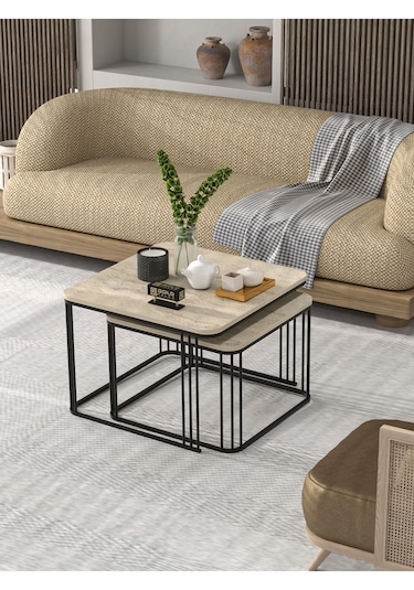 Orta Sehpa İkili Alize Traverten Bej